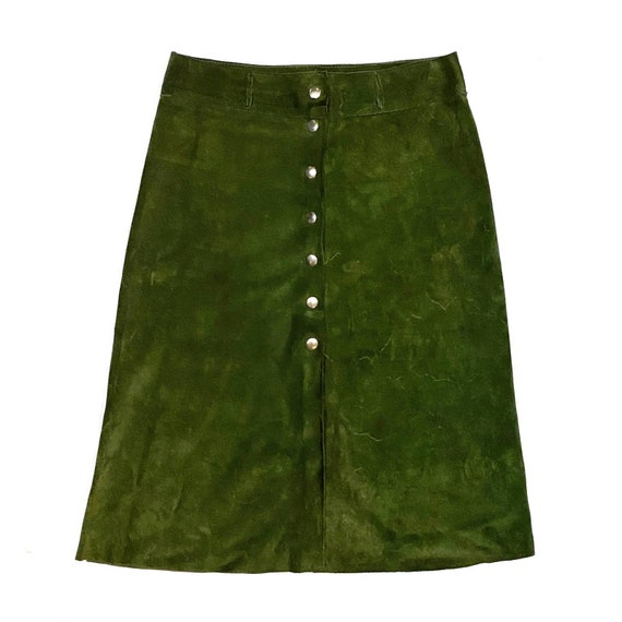 Vintage Suede Button-Front Midi Skirt