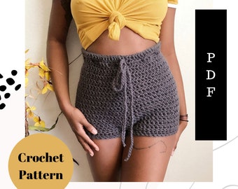Crochet High-Waisted Lounge Shorts Pattern, Beginner Friendly (PDF Pattern)