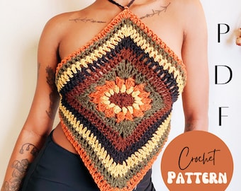 Easy Crochet Halter Top Pattern Granny Square Crochet Top Pattern Easy  Crochet Top Pattern The Retro Sunburst Halter Top Pattern
