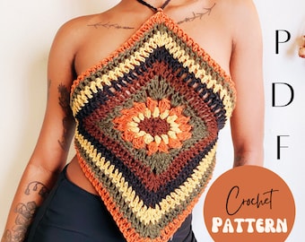 Easy Crochet Halter Top Pattern / Granny Square Crochet Top Pattern / Easy Crochet Top Pattern / The Retro Sunburst Halter Top Pattern