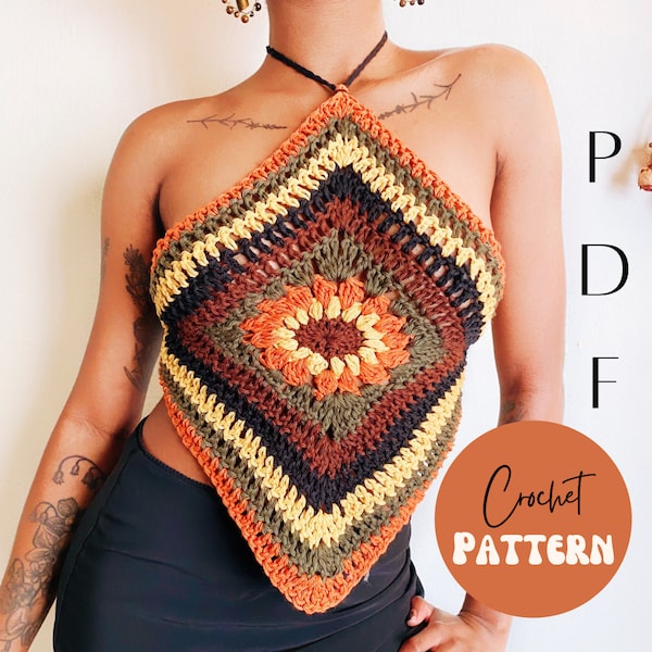 Easy Crochet Halter Top Pattern / Granny Square Crochet Top Pattern / Easy Crochet Top Pattern / The Retro Sunburst Halter Top Pattern