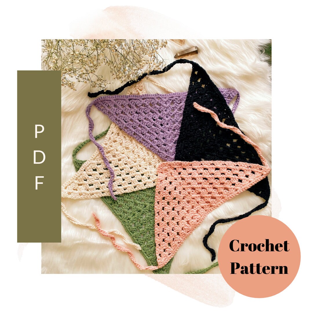 Crochet Granny Triangle Bandana Pattern, Easy Crochet Bandana Pattern