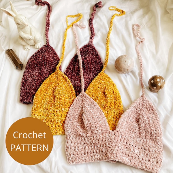Velvet Crochet Crop Top Pattern, DIY Bralette (PDF Pattern)