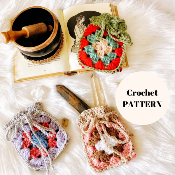 Crochet Crystal Pouch Pattern/ Crochet Trinket Pouch Pattern/ Granny Square Pouch Pattern