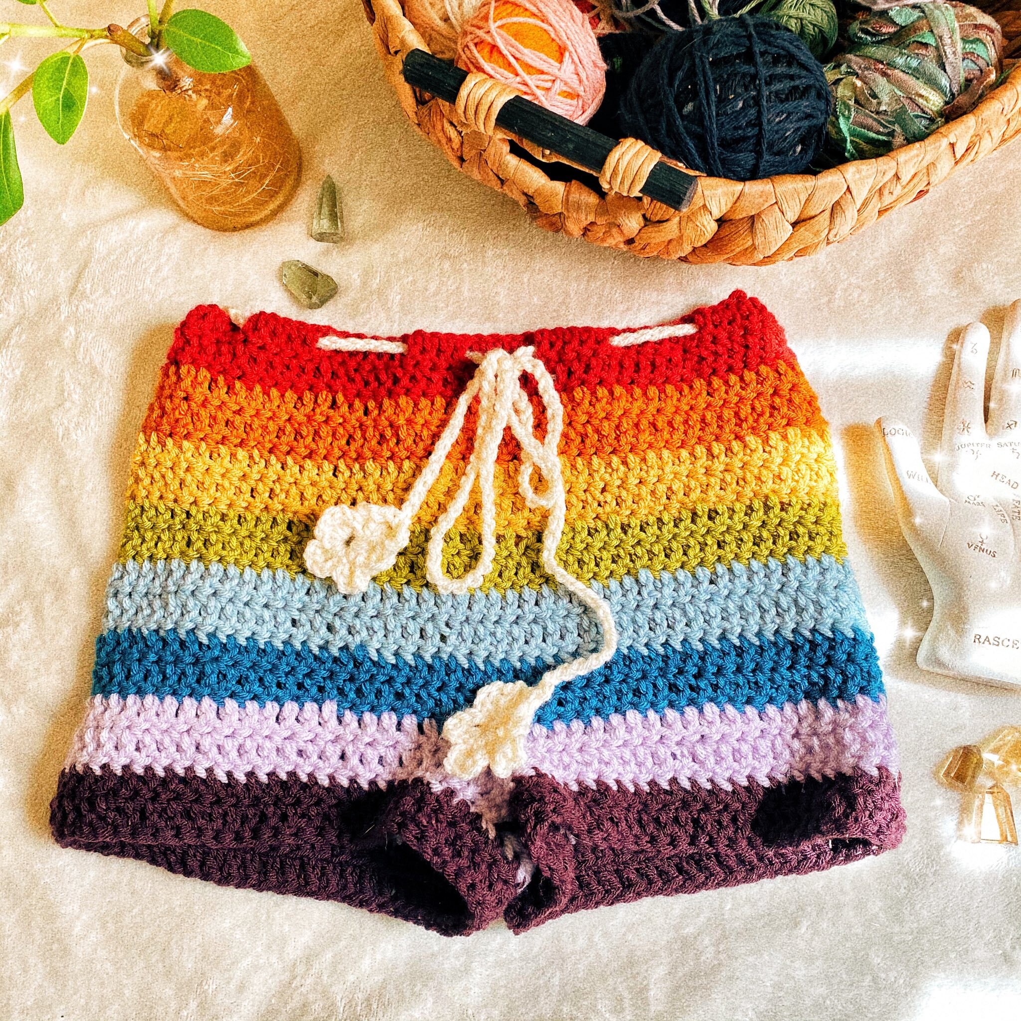 【fa.er.ie】crochet knit color shorts Women Crochet Shorts Knit Hollow Out Elastic Waist