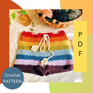Retro Rainbow Crochet High-Waisted Shorts Pattern, Crochet Shorts Pattern