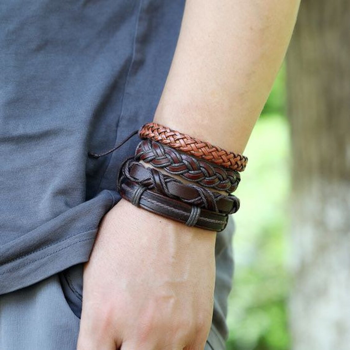 Men's Beaded & Leather Bracelets Etsy