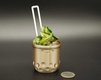 Mini Boba Pot with Straw | Boba Planter for House Plants | 3D Printed | Cute | Pearl