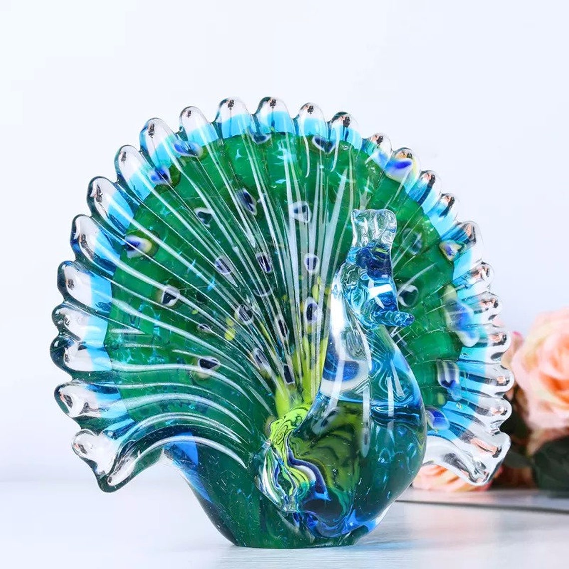 Colorful Crystal Bird Figurines Ornament Art Glass Table Top Etsy