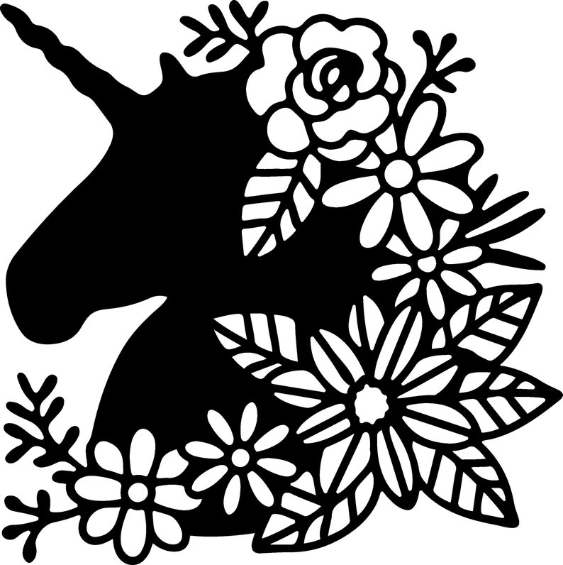 Unicorn Floral Svg Unicorn SVG File Unicorn Flowers Svg Etsy