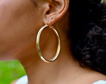 Extra Large Gold Filled Hoop Earrings | ~2.5 Inch Hoop Earrings | 60mm Hoops | Tarnish Free Jewelry | "Jazzi" Hoops