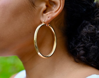 Extra Large Gold Filled Hoop Earrings | ~2.5 Inch Hoop Earrings | 60mm Hoops | Tarnish Free Jewelry | "Jazzi" Hoops