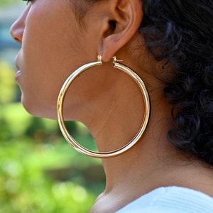 XXL Gold Filled Hoop Earrings | 3 Inch Hoop Earrings | 80mm Hoops | Tarnish Free Jewelry | "Khloe" Hoops