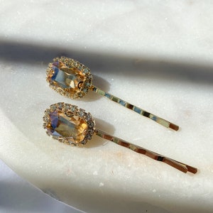Jewel Hair Clips | Bridal Hair Accessories | Sparkly Hairpins | Jewel Barrettes | Champagne Hairpins