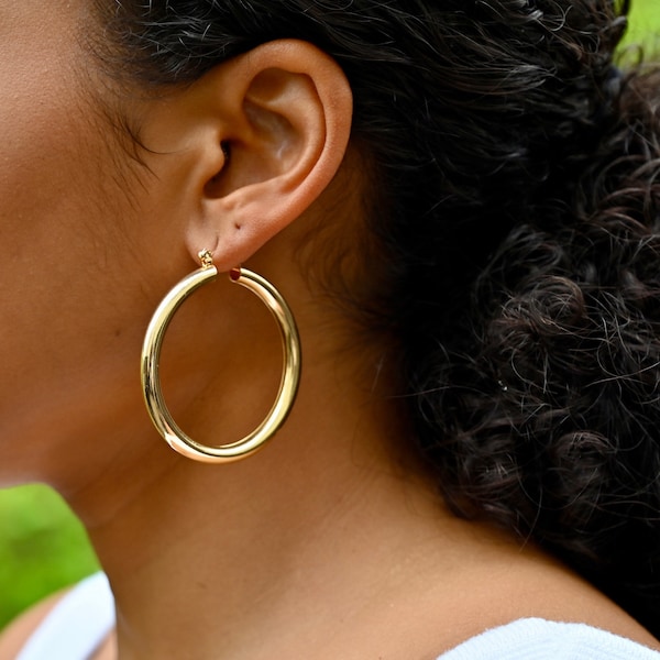 Large Gold Filled Hoop Earrings | 2 Inch Chunky Hoop Earrings | Silver Hoops | 50mm Hoops | “Sasha" Hoops
