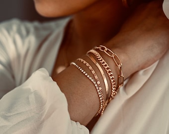 18k goud gevulde stapelarmbanden | Visgraat Armband | Curb Chain Armband | Tennis Armband | Sierlijke minimalistische armbanden