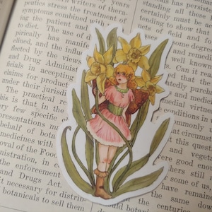 Autocollant Fée Jonquille || Vinyle, Cottagecore, Farmcore, inspiré de Pâques et du printemps, Dreamy, Soft, Magical Garden || Décor de journal ou d'ordinateur portable