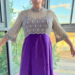 60’s Milgrim Formal Beaded Lurex Lace and Silk Gown - Large/XL - 46” bust, 40” waist - READ