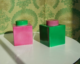 20&#39;s Geometric Vessels - Art Deco - Avco Vitrified China - Apothecary Jars - Vanity Jar, Boudoir