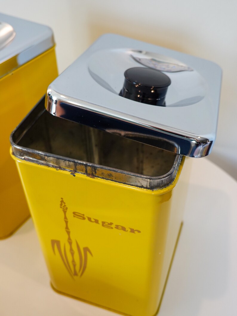 Vintage Kitchen Canisters Lemon Yellow and Burnt Orange Etsy