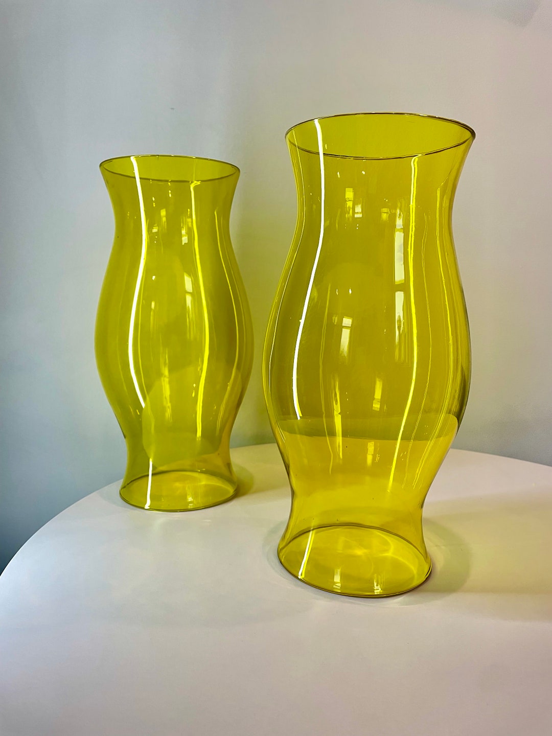 Large Vintage Blown Glass Hurricane Lime Green Glass Etsy