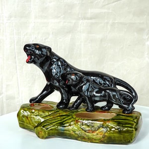 50&#39;s Ceramic Panther Planter - MCM Panther Vessel - Handmade in Texas - Vintage Midcentury Decor