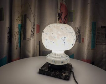 Vintage Mushroom Cloud Glass Lamp - Blown Glass Table Lamp with Marble Base - Made in Italy