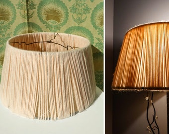 Vintage MCM Handmade Tapered Lampshade - Cream Wool String Lampshade on Aluminum Base - Milo San Francisco