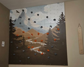 Kids' Climbing Wall, Mountain Trail Design, Birch Plywood, Custom Size