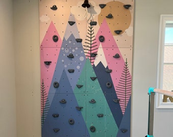 Custom climbing wall for kids, mountain climbing wall, wooden wall for kids with climbing stones, painted climbing wall, kletterwand