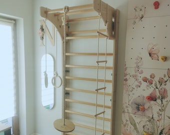 Houten zweedse ladder, set houten ladder met klimrek, binnenspeeltuin voor peuters, binnenschommel, sprossenwand