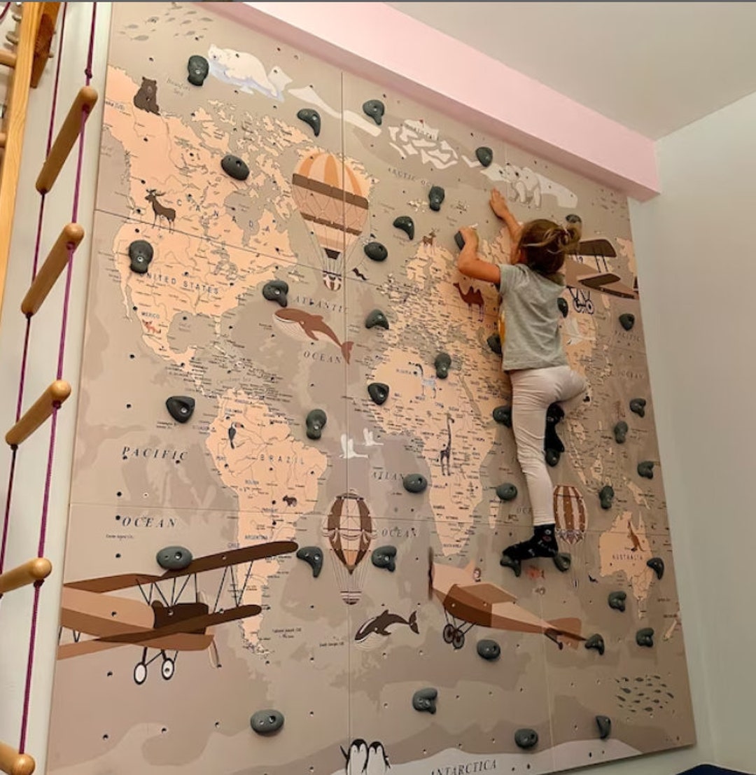 World Map Climbing Wall for Kids, Custom Climbing Wall, Wooden Wall for