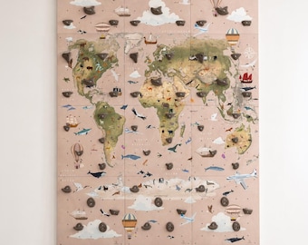 Climbing wall “World Map with Animals on beige”