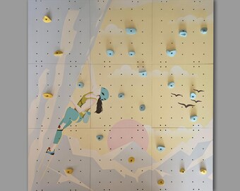 Individuell gestaltete Kletterwand aus Holz für Kinder nach Ihrem Foto, bemalte Spielzimmerdekoration