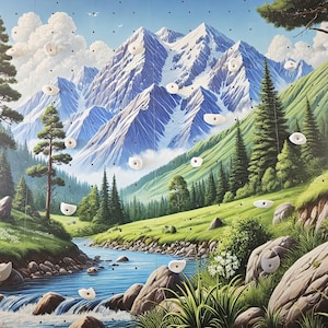 Mountain landscape climbing wall, custom climbing wall, wooden wall for kids with climbing stones, painted climbing wall, kletterwand