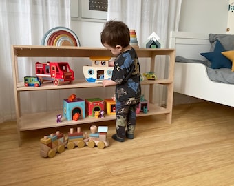 Estantería Montessori de madera contrachapada de abedul, estantería para niños pequeños, librería infantil.