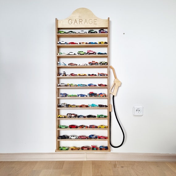 Étagère à Voitures Jouets En Bois - 92 Compartiments Verticaux, 50x78,8 Cm, Présentoir Suspendu Modulable
