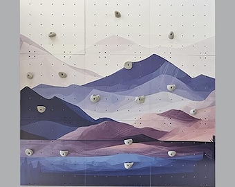 Muro de escalada con paisaje de montaña, decoración para la sala de juegos infantiles