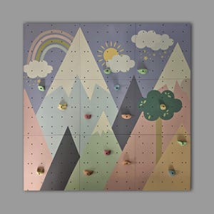 Multcolor climbing wall, mountain climbing wall, wooden wall for kids with climbing stones, painted climbing wall, kletterwand