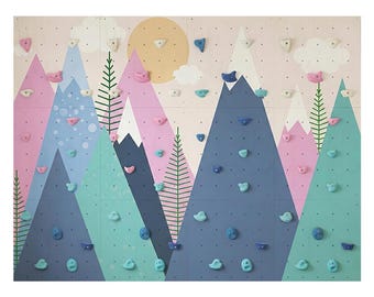 Muro de escalada en la habitación infantil “Montañas Rosas”.