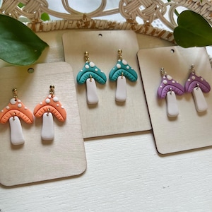 Mushroom earrings, handmade polymer clay jewelry