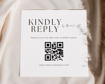 Modern Wedding Reply Card, QR Code RSVP, QR Code Reply Card, Minimalist Wedding Invite Set, Editable Wedding Invitation, KD02