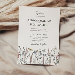 Wildflower Minimal Wedding Invite Canva, Invitation Template, Editable Card, Instant Download, KD01