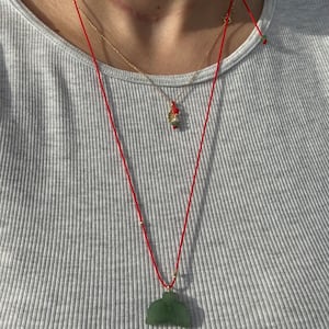 Red string necklace with aventurine and 14k gold pieces
