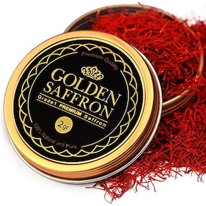 Azafrán dorado, hebras de azafrán rojo puro premium de primera calidad, grado A+, azafrán Super Negin para té, paella, arroz, postres, sin artificiales