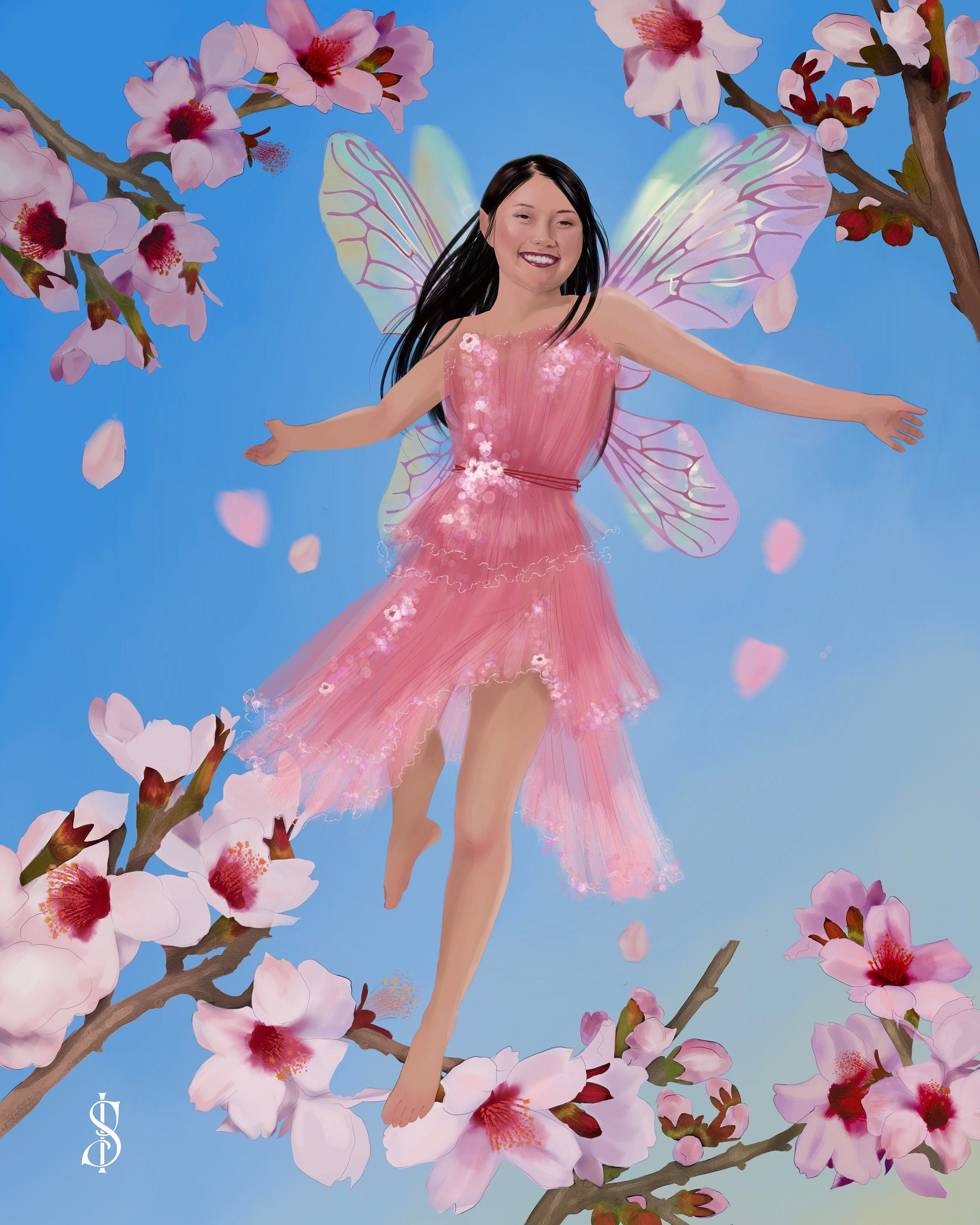 Almond Blossom Custom Fairy Painting Personalized Faerie | Etsy