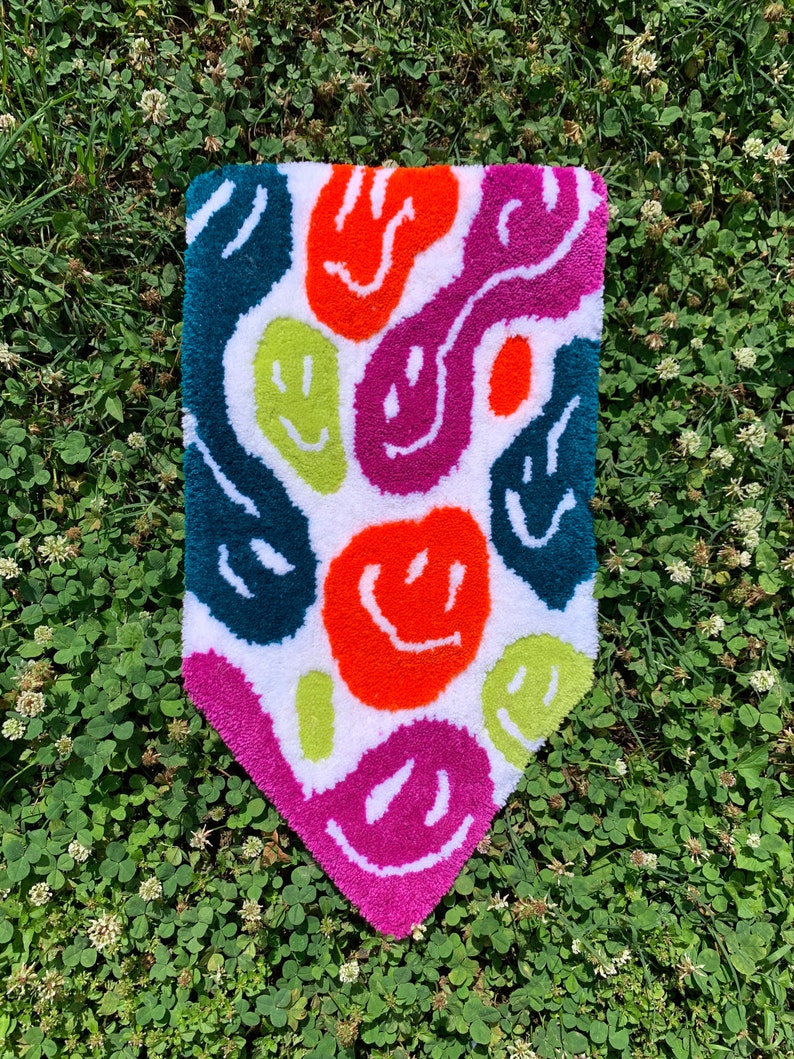 Trippy Smiley Face Wall Hanging Hand Tufted image 1