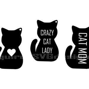 BUNDLE pour amoureux des chats / Crazy cat lady porte-clés svg / maman chat porte-clés svg / fichiers coupés Glowforge / BUNDLE porte-clés svg / humour svg