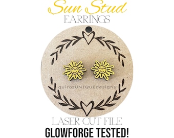 Sun Stud Earrings SVG, Laser Ready Cut File, Glowforge Files, Summer Projects DIY Earrings