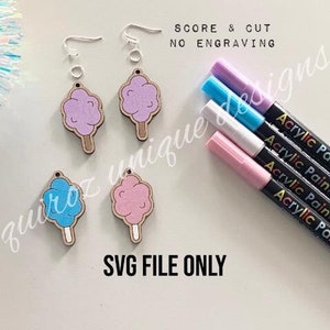 Brincos de algodão doce pintáveis SVG, testados pela Glowforge! Arquivos de pontuação e corte, arquivos de brincos cortados a laser, arquivos prontos para laser,